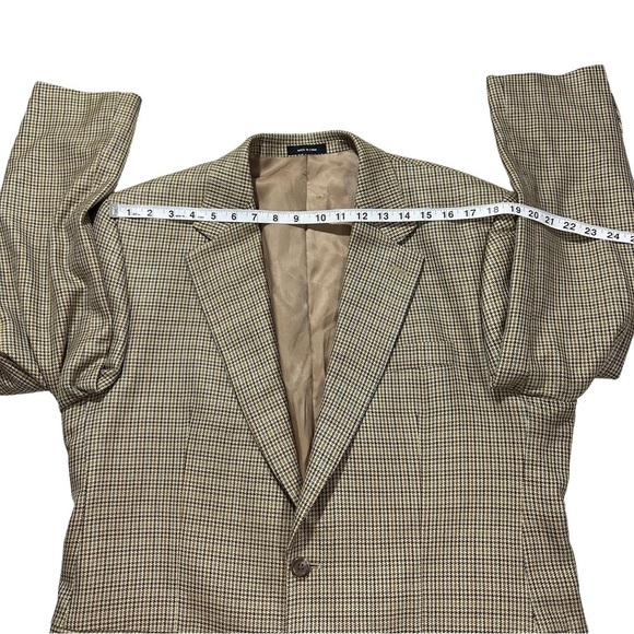 Ralph Lauren Chaps 100% Silk Tan Houndstooth Print Suit Jacket Sz 42L Blazer - Picture 10 of 14